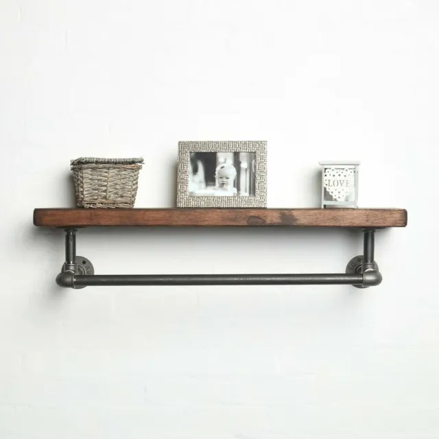 Industrial Clothes Rail With Solid Wood Shelf Rustic, Urban, Vintage, Steampunk! 3