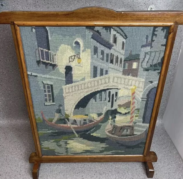 De colección Marco de Madera Tapiz Bomberos Pantalla Venecia Escena H 72cm x W 44cm