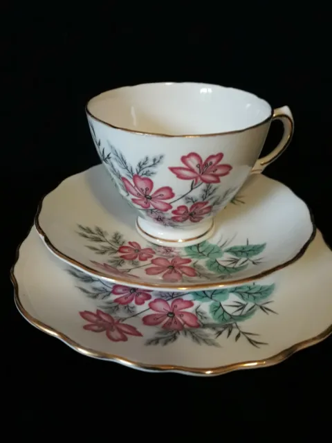 Beautiful Floral Royal Vale Bone China Trio c1940s