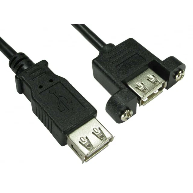 0.18m USB 2.0 Type A Female to Type A Female Panel Mount Cable - Black Lead