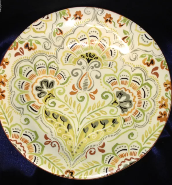 Pier 1 Sonora Luncheon Salad Plate 9" Floral Scrolls Vines On Cream Red Trim