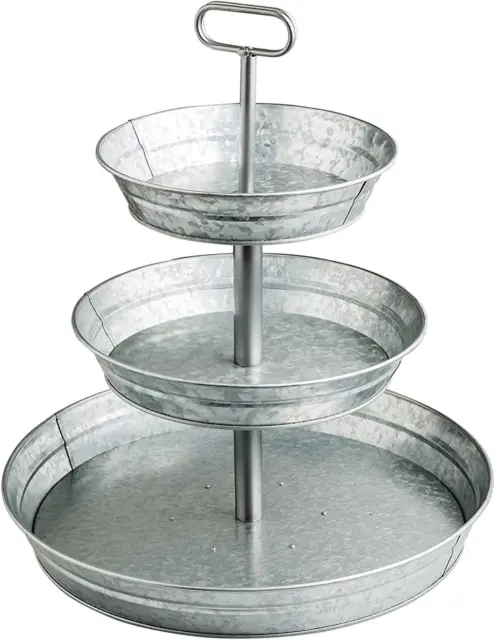 StarPack Farmhouse Style Three Tier Serving Tray - Rustic Kitchen 3 Silver