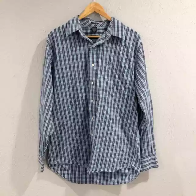 IZOD Men's M Blue Plaid Long Sleeve Button Down Easy Care Dress Shirt