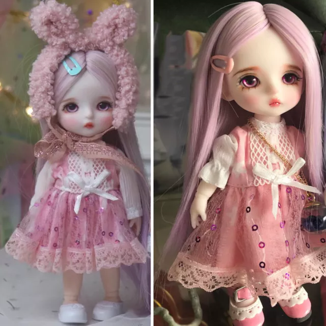 16cm Height Girl Doll Toys 1/8 BJD Doll with Change Pink Dress Shoes Wigs Makeup