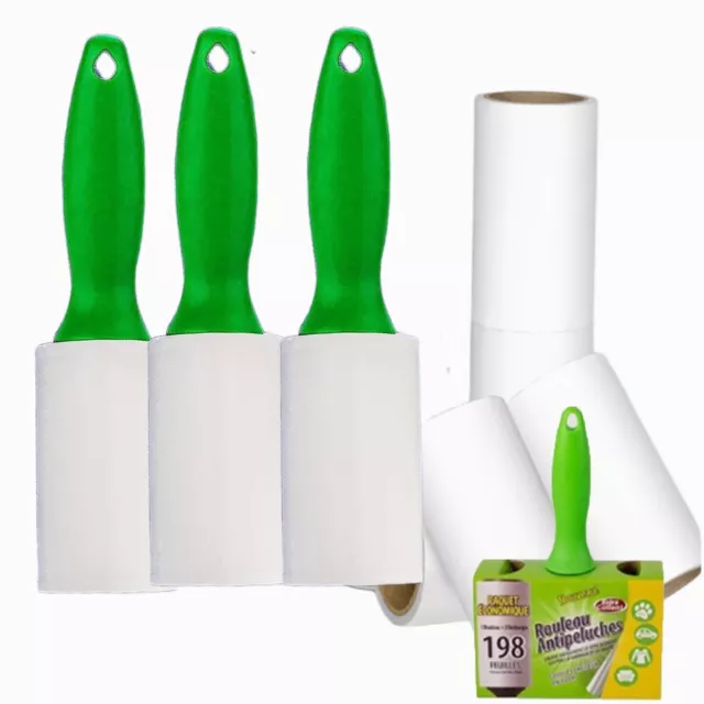 198 Sheet Lint Roller w/ 2 Refills Pet Hair Remover Extra Sticky for Furniture