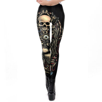Donne Ragazze Leggings YOGA Sport Pantaloni digitale 3D con stampa teschi d'oro