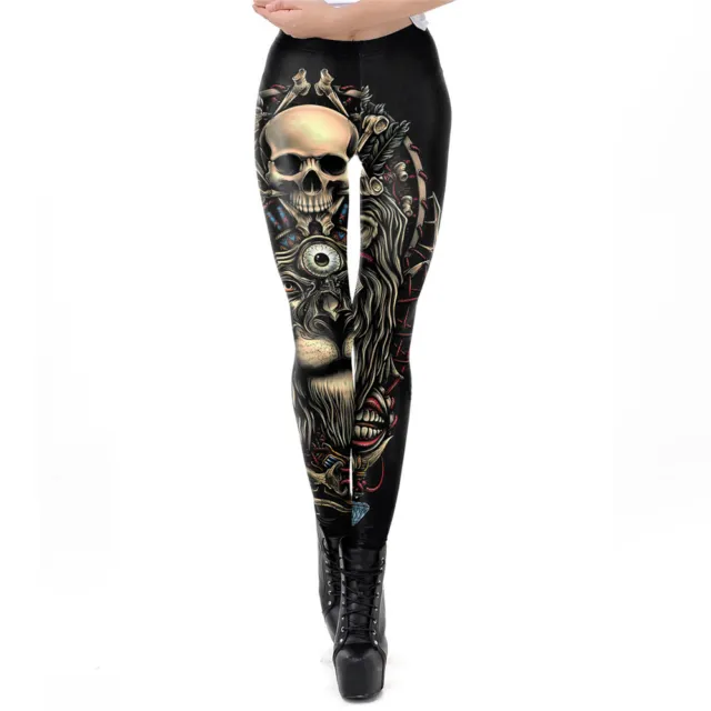 Leggings Donna Ragazze Pantaloni Yoga Sportivi Stampati Digitalmente 3D Teschi Dorati