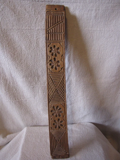 Antique Primitive Hand Carved Wood 19" Rice Cake Cookie Mold Stamp Press Flowers
