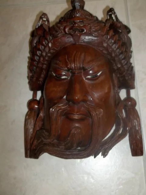Antique Chinese Rosewood Hand Carved Mask Emperor Dragons Vg/Ex Cond