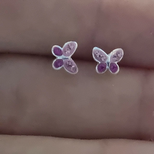 Sterling Silver earrings 925 studs womens DZ333 pink crystal butterfly childs