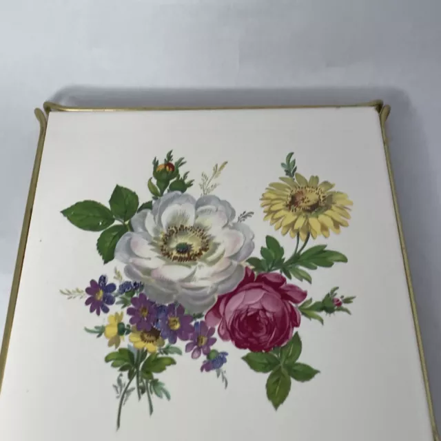 DK Japan Ceramic Tile Trivet Brass Metal Base Floral