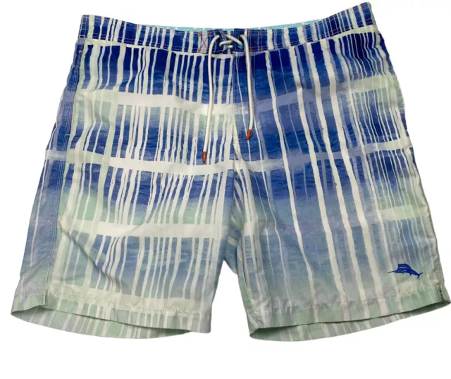 TOMMY BAHAMA TRUNKS Men's 40 waist Swim Shorts Blue Lined Drawstring ...