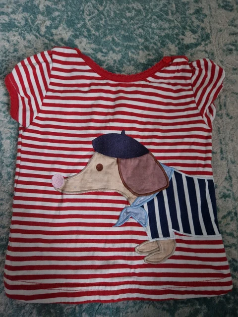 jojo maman bebe Girls Tshirt 2-3 Years Red White Atripe Sausage Dog