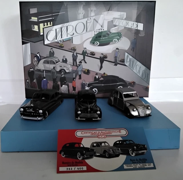 coffret salon de l'auto Paris 1949 ford vedette, peugeot 203, citroen 2cv
