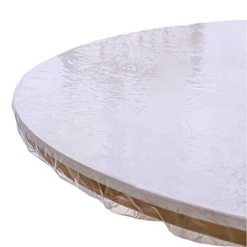 Clear Round Vinyl Fitted Tablecloth Waterproof Oilcloth Heavy Duty Elasticize...