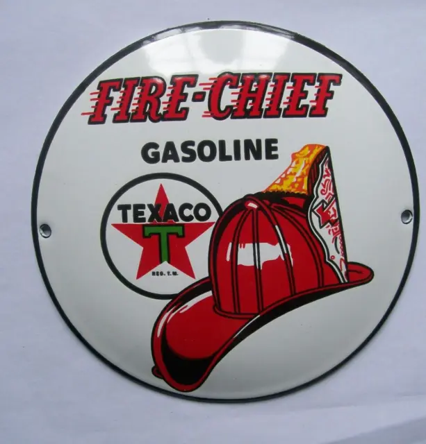 Good Quality Stove Enamel Texaco Fire Chief Gasoline Badge Plaque Sign Garage