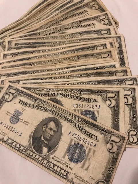 ✯ One RARE 1934 Blue Seal $5 Silver Certificate Note FIVE Dollar Bill Lot Money✯ 2