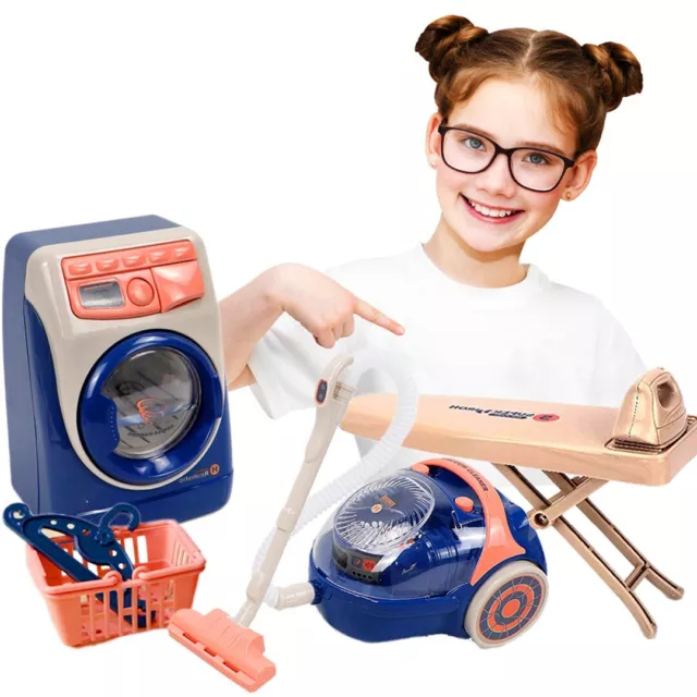 Kids Pretend Play Washing Machine Handy Vacuum Cleaner Ironing Machine Toy Set