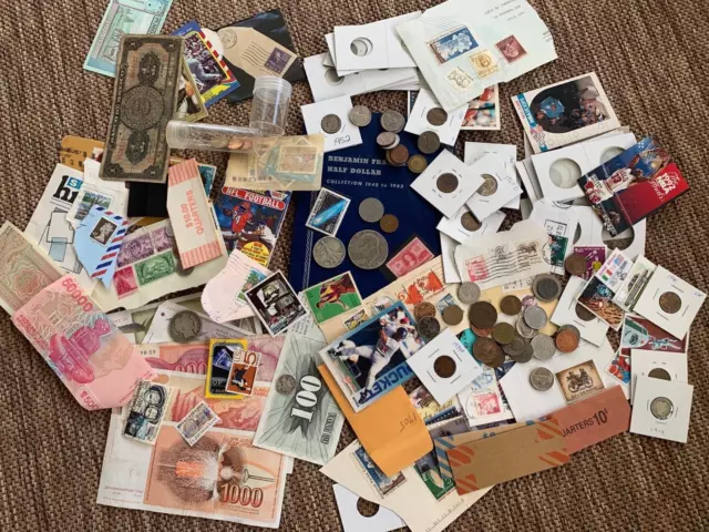 estate sale Lot of Coins, Albums, Coin Collecting supplies, STAMPS, Trading card