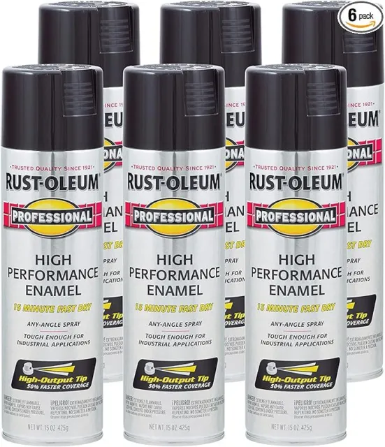 Professional High Performance Enamel Spray Paint 15 Ounce Pack of 6 Gloss Black