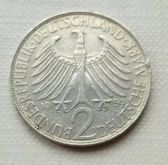 Bundesrepublik Deutschland  2  Deutsche Mark.  Max Planck.1959 D. Extrem selten
