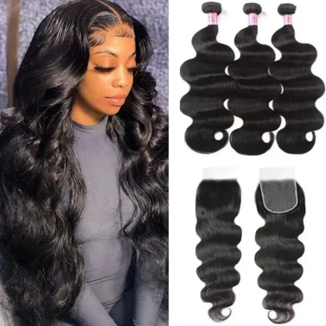 UNice Brazilian Body Wave Human Hair 3 Bundles With lace Closure Hair Extensions