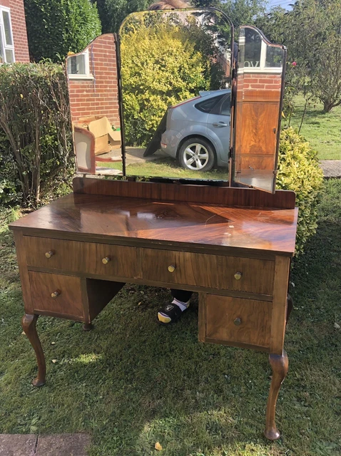Walnut Art Deco Vanity Table Dresser Desk & Mirror STORAGE AMAZING VENEERS
