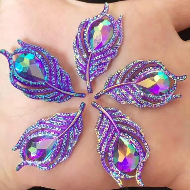 Peacock Feather Cabochons Feather embellishments Glitter Feathers All Colours 3
