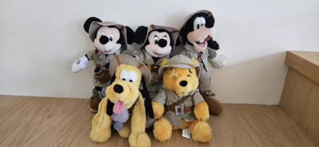 Vintage Disneyworld Safari Plüschpaket Mickey, Minnie, Pluto, Winnie und Goofy