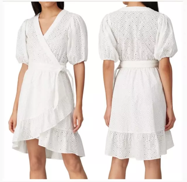 SCOTCH & SODA 'Broderie Anglais' White Cotton Lace Wrap Dress - Size L
