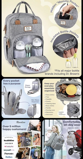 Diaper Bag Backpack, RUVALINO Multifunction Travel Back Pack Gray