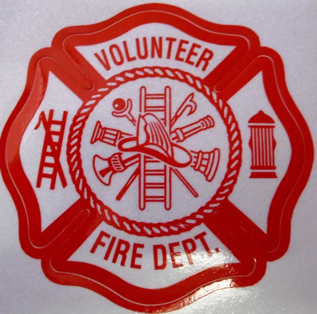 Volunteer  Fire Dept  3" Red White Decal Sticker (Inside Window)