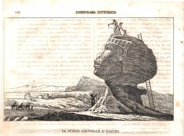 STAMPA ANTICA EGITTO La Sfinge Egypt Cosmorama Pittorico 1837 Antique