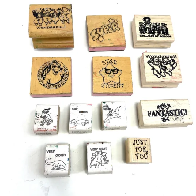 VTG Wood Rubber Stamp LOT Of 13 Objects Various Crafting Scrapbooking