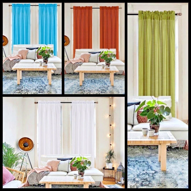 2 Semi-sheer solid faux silk window curtain energy efficient light filtering MR2