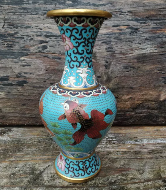 Magnifique vase cloisonné Chinois - Décor de carpes