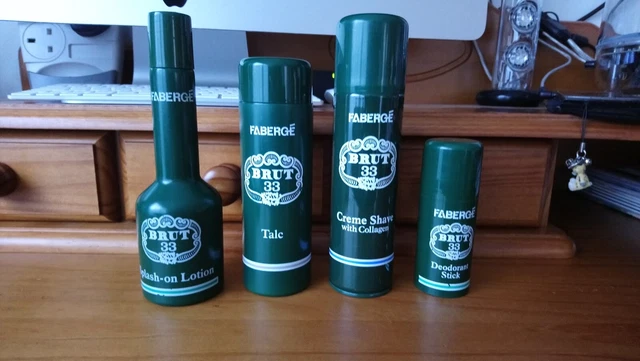 VINTAGE FABERGE BRUT 33 set Splash on lotion Creme Shave Talc