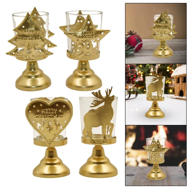 Portavelas de Navidad, Portavelas de té para decoración de mesa de vacaciones