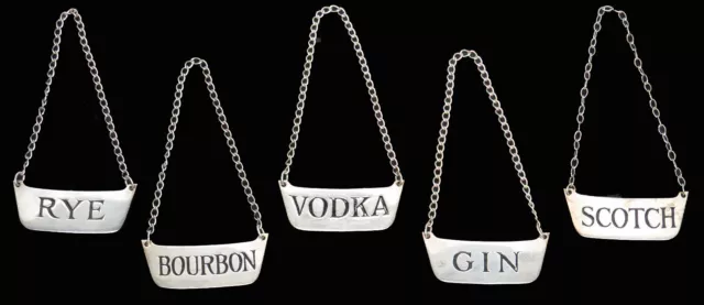 Vintage Thompson Hayward Co Mass. Sterling Silver (5) Liquor Labels