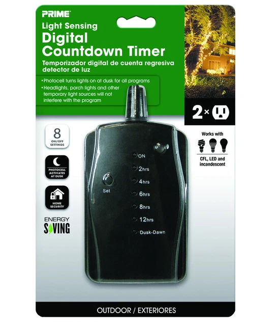 PRIME OUTDOOR 24 Hour Digital Countdown Timer with Two Grounded Outle