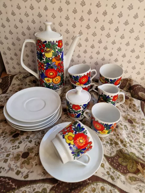 Vintage Rare Colditz German Coffee Set Porzellancombinat 60s 70s Retro Floral