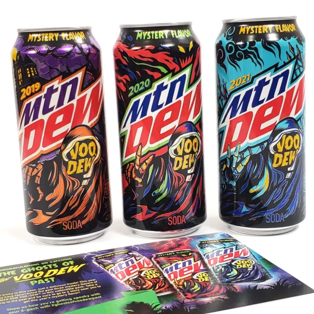3 FULL Can Mountain Mtn Dew Voo DEW Limited Edition Expired with Card