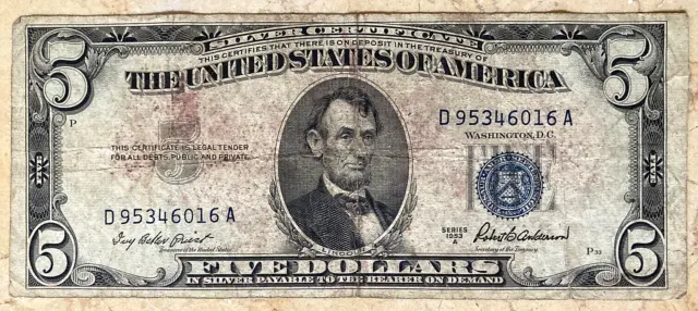 $5 Five Dollar 1953A Silver Certificate