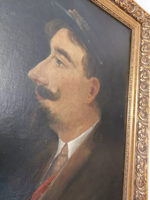 Mann Portrait altes Gemälde Ölbild Holzrahmen 38,5 x 48,5 cm unbekannter Maler 3