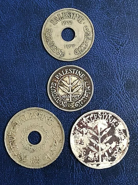 Lot Coins Palestine 10 & 20 & 50 & 100 Mils 1933 - Silver 0.72, Rare, Full Set
