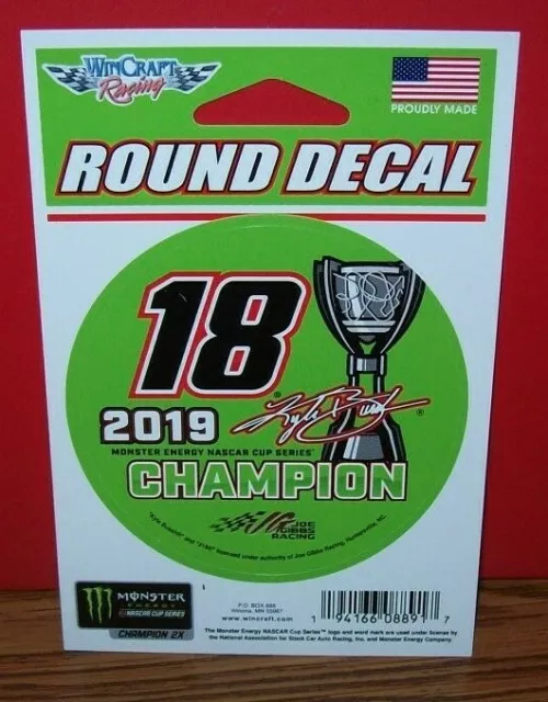 Kyle Busch #18 2019 Monster Energy Champion Wincraft 3" Round Decal Sticker