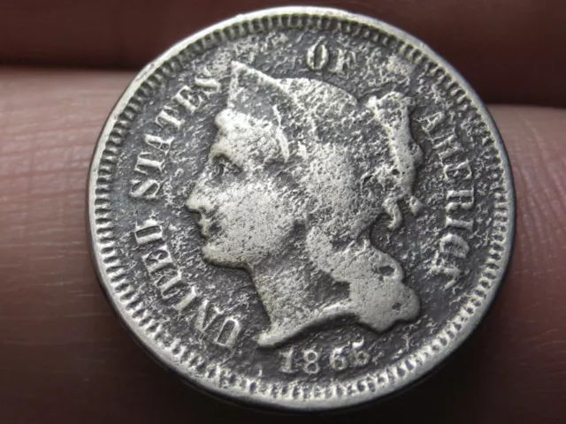 1865 Three 3 Cent Nickel- Fine Details