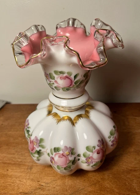 Fenton ローズクレスト メロンシェイプ ヴィンテージフラワーベース