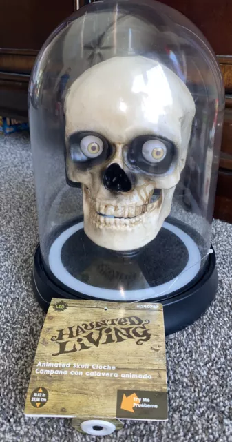 Gemmy Haunted Living Animated Talking Skull In Bell Jar Halloween Decoration