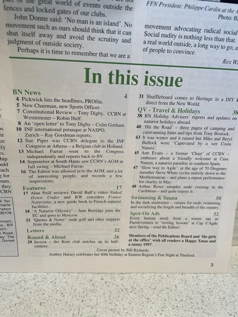 NUDIST NATURIST FKK Members Magazine British Naturism 1998 Naturiste ...